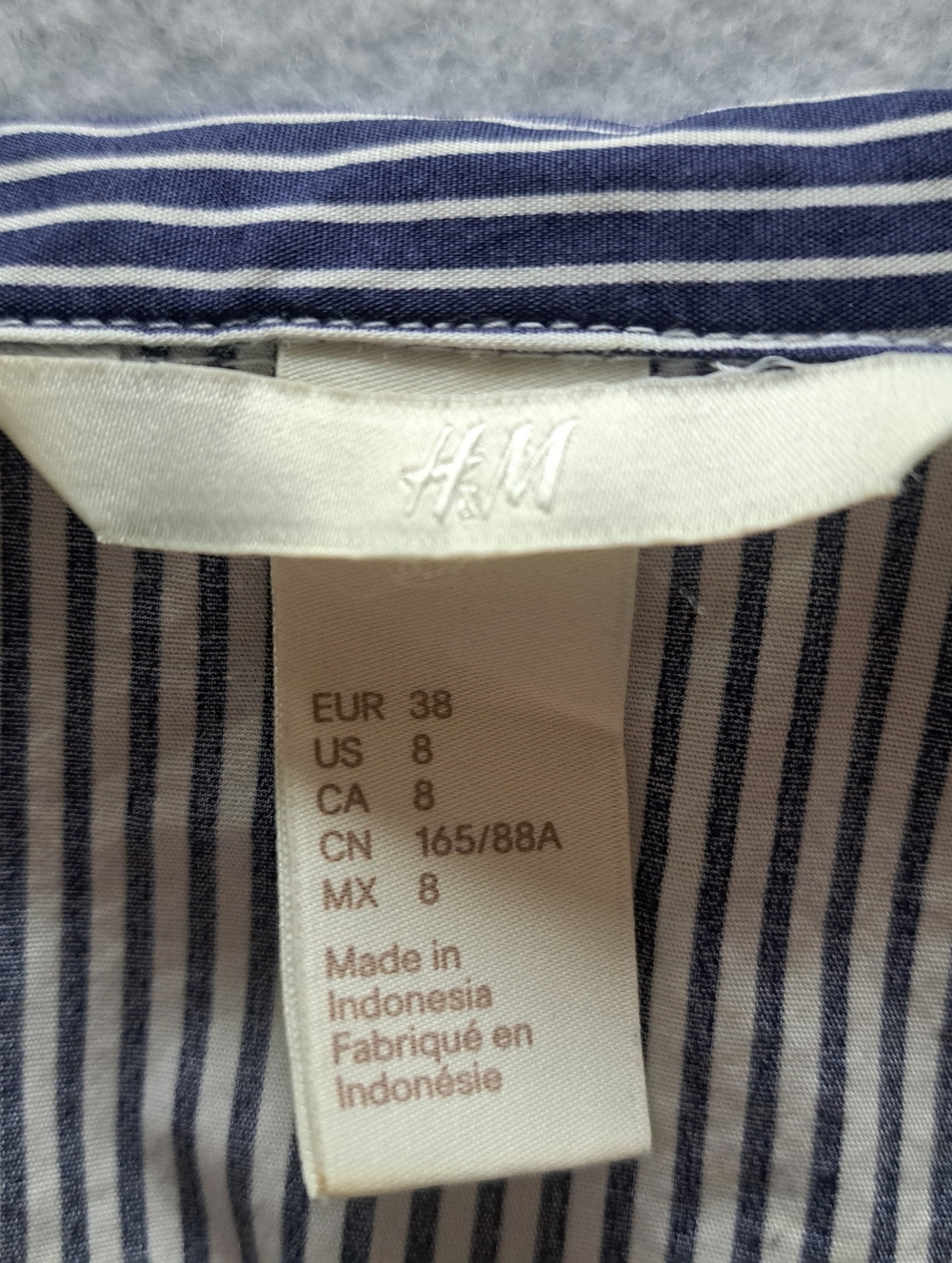 H&M 100% Cotton Navy Blue and White Striped Off-Shoulder Button-Down Shirt - Picture 2 of 14
